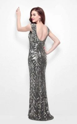 Formal Gowns Primavera Couture - 1578 Brilliant Capsleeve Sequined Evening Dress
