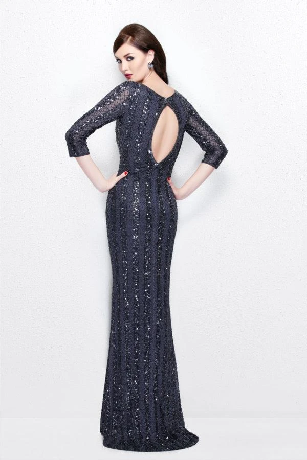 Primavera Couture - 1719 Sheer Quarter Sleeve Embellished Evening Gown - 1 Pc Charcoal In Size 2 Available Formal Gowns 4 Primavera Couture - 1719 Sheer Quarter Sleeve Embellished Evening Gown - 1 Pc Charcoal In Size 2 Available Formal Gowns