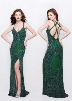 Primavera Couture - 1844 Sequined Foliage Sheath Gown Formal Gowns