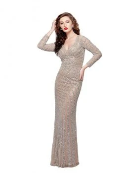 Primavera Couture - 1963 Illusion Long Sleeve Sheath Gown Formal Gowns