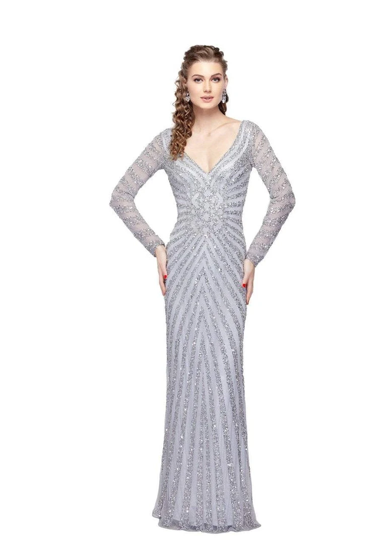 Primavera Couture - 1963 Illusion Long Sleeve Sheath Gown Formal Gowns 5 Primavera Couture - 1963 Illusion Long Sleeve Sheath Gown Formal Gowns