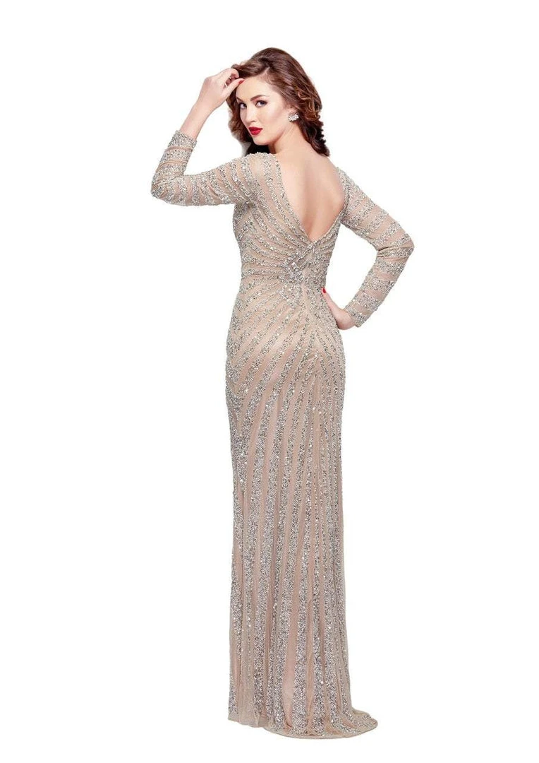 Primavera Couture - 1963 Illusion Long Sleeve Sheath Gown Formal Gowns 4 Primavera Couture - 1963 Illusion Long Sleeve Sheath Gown Formal Gowns