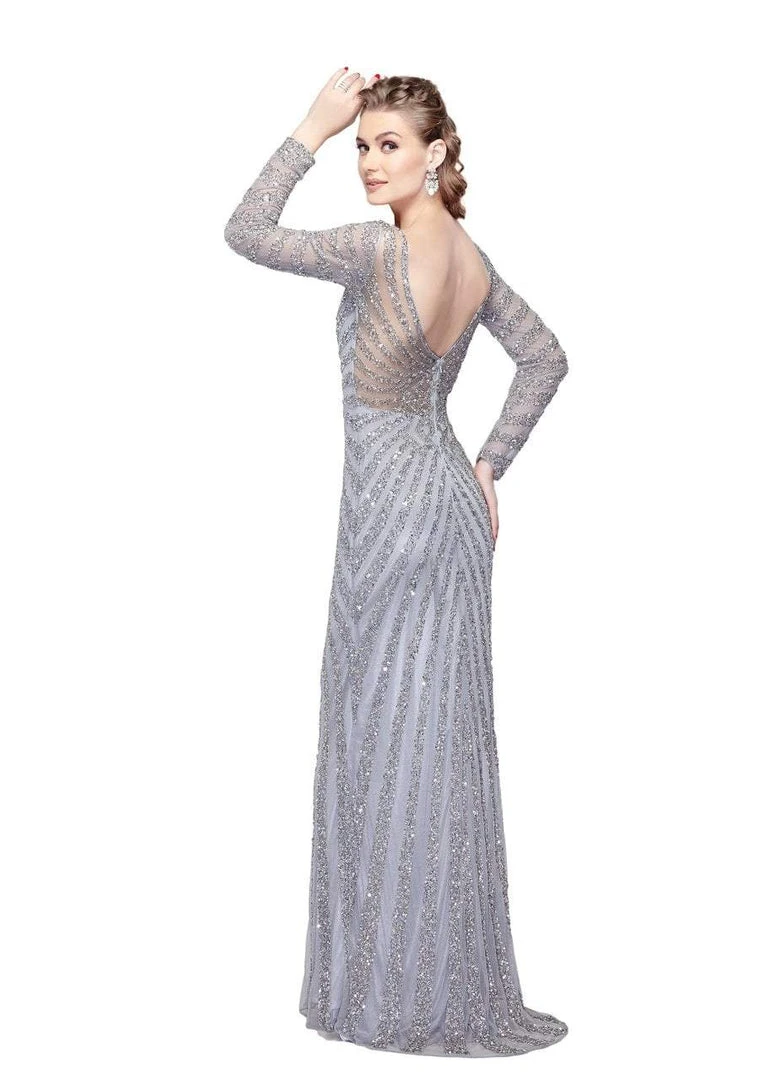 Primavera Couture - 1963 Illusion Long Sleeve Sheath Gown Formal Gowns 6 Primavera Couture - 1963 Illusion Long Sleeve Sheath Gown Formal Gowns