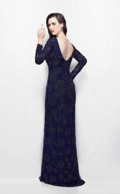 Primavera Couture - 1971 Embellished Long Beaded V-Neck Evening Dress Formal Gowns