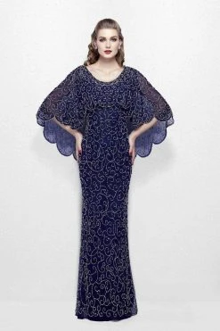 Primavera Couture - 1986 Beaded Scoop Fitted Dress With Overlay Formal Gowns