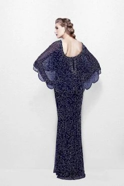 Primavera Couture - 1986 Beaded Scoop Fitted Dress With Overlay Formal Gowns