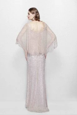 Primavera Couture - 1986 Beaded Scoop Fitted Dress With Overlay Formal Gowns