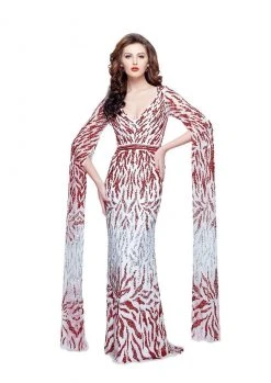 Primavera Couture - 1988 Full-Length Poet Sleeves Sheath Gown Formal Gowns