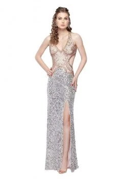 Primavera Couture - 3002 V Neck Cut Outs Evening Gown 8 Primavera Couture - 3002 V Neck Cut Outs Evening Gown