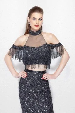 Primavera Couture - 3038 Shimmering Two-Piece Fringed Evening Gown Formal Gowns 7 Primavera Couture - 3038 Shimmering Two-Piece Fringed Evening Gown Formal Gowns