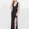 Formal Gowns Primavera Couture - 3042 Deep V-Neck Sequined Bare Back Gown