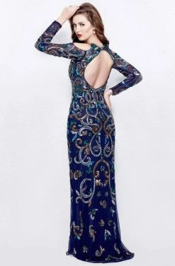 Primavera Couture - 3044 Sequined Jewel Long Sleeves Gown