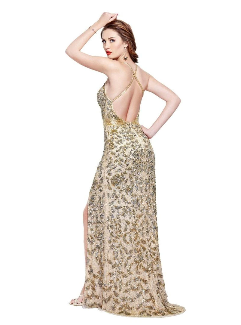 Formal Gowns Primavera Couture - 3055 Contrast Sequined Foliage Gown 9 Formal Gowns Primavera Couture - 3055 Contrast Sequined Foliage Gown