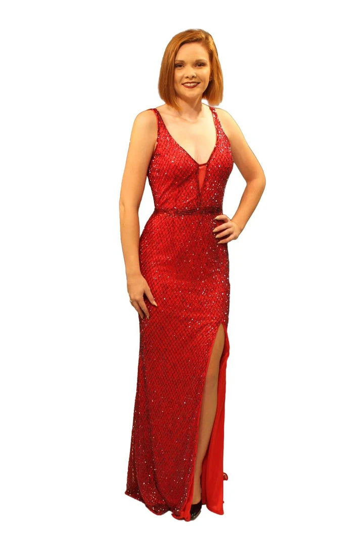 Formal Gowns Primavera Couture - 3056 Plunging V-Neck Beaded Evening Gown 3 Formal Gowns Primavera Couture - 3056 Plunging V-Neck Beaded Evening Gown