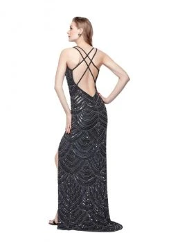 Primavera Couture - 3060 Deep V-Neck Sequined Strappy Back Gown 9 Primavera Couture - 3060 Deep V-Neck Sequined Strappy Back Gown