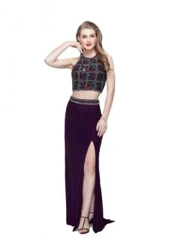 Primavera Couture - 3064 Glittering Two-Piece Halter Evening Gown Formal Gowns