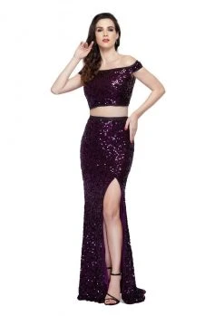 Primavera Couture - 3095 Off-Shoulder Two-Piece Sequined Gown