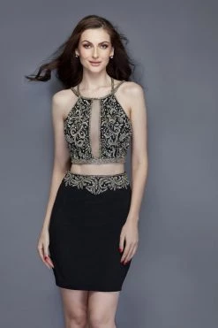 Primavera Couture - 3103 Glammed Halter Two Piece Cocktail Dress Cocktail Dresses 13 Primavera Couture - 3103 Glammed Halter Two Piece Cocktail Dress Cocktail Dresses