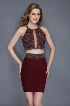 Primavera Couture - 3103 Glammed Halter Two Piece Cocktail Dress Cocktail Dresses 16 Primavera Couture - 3103 Glammed Halter Two Piece Cocktail Dress Cocktail Dresses