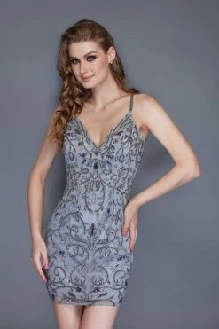 Primavera Couture - 3114 Bedazzled Plunging V-neck Sheath Dress