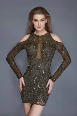 Primavera Couture - 3118 Sequined Halter Neck Sheath Dress