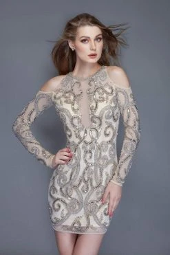 Primavera Couture - 3118 Sequined Halter Neck Sheath Dress