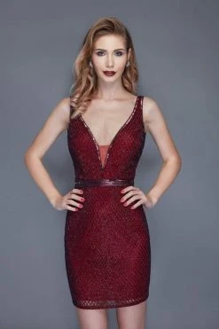 Cocktail Dresses Primavera Couture - 3135 Embellished Deep V-neck Fitted Dress 14 Cocktail Dresses Primavera Couture - 3135 Embellished Deep V-neck Fitted Dress