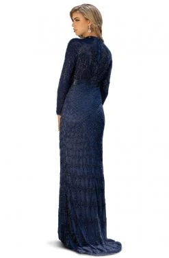 Primavera Couture - 3172 High Neck Beaded Long Sleeve Sheath Gown Formal Gowns