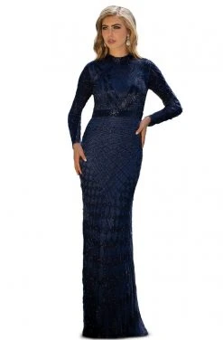 Primavera Couture - 3172 High Neck Beaded Long Sleeve Sheath Gown Formal Gowns