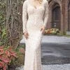 Primavera Couture - 3173 Scroll Motif Beaded Long Sleeve Sheath Gown 1 Primavera Couture - 3173 Scroll Motif Beaded Long Sleeve Sheath Gown
