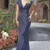 Primavera Couture - 3183 Sequined Cap Sleeves Evening Gown