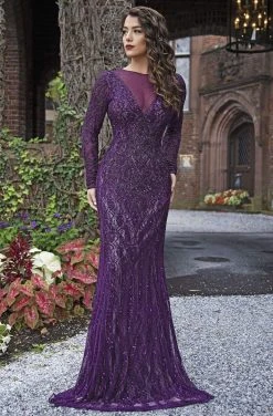 Primavera Couture - 3192 Sequined Long Sleeves Sheath Gown