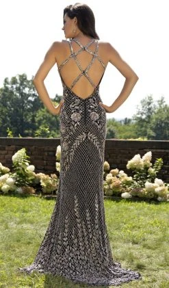 Primavera Couture - 3202 Embellished Plunging V-neck Trumpet Dress Formal Gowns