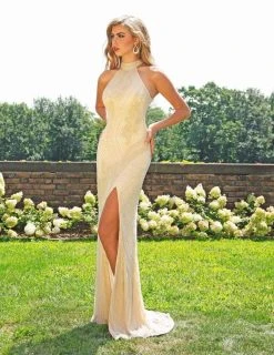 Primavera Couture - 3218 Embellished High Halter Sheath Dress Formal Gowns