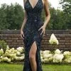 Primavera Couture - 3220 Beaded Trailing Foliage High Slit Gown