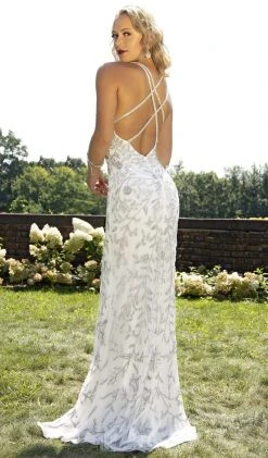 Primavera Couture - 3220 Beaded Trailing Foliage High Slit Gown