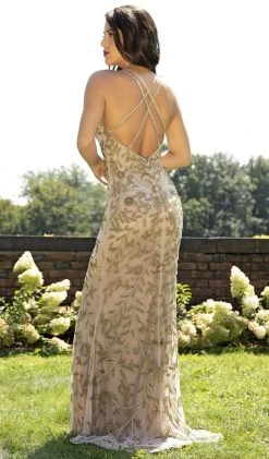 Primavera Couture - 3220 Beaded Trailing Foliage High Slit Gown