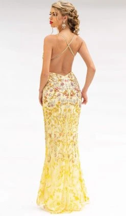 Primavera Couture - 3221 Floral Embellished Backless Sheath Gown 27 Primavera Couture - 3221 Floral Embellished Backless Sheath Gown