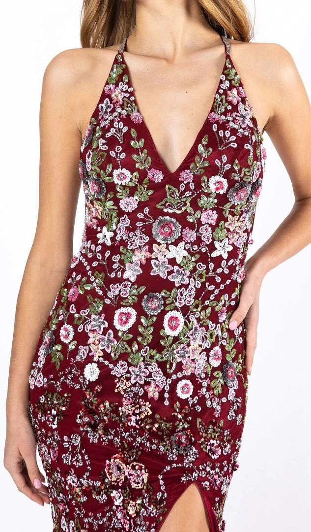 Primavera Couture - 3221 Floral Embellished Backless Sheath Gown 5 Primavera Couture - 3221 Floral Embellished Backless Sheath Gown