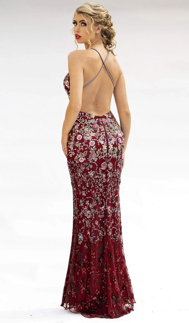 Primavera Couture - 3221 Floral Embellished Backless Sheath Gown 4 Primavera Couture - 3221 Floral Embellished Backless Sheath Gown