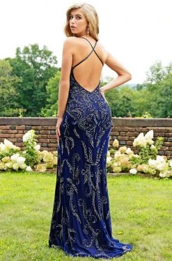 Formal Gowns Primavera Couture - 3233 Embellished Vneck Sheath Dress With Open Back 12 Formal Gowns Primavera Couture - 3233 Embellished Vneck Sheath Dress With Open Back