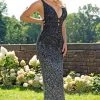 Primavera Couture - 3239 Two Tone Sequined Deep V-neck Sheath Dress Formal Gowns 2 Primavera Couture - 3239 Two Tone Sequined Deep V-neck Sheath Dress Formal Gowns