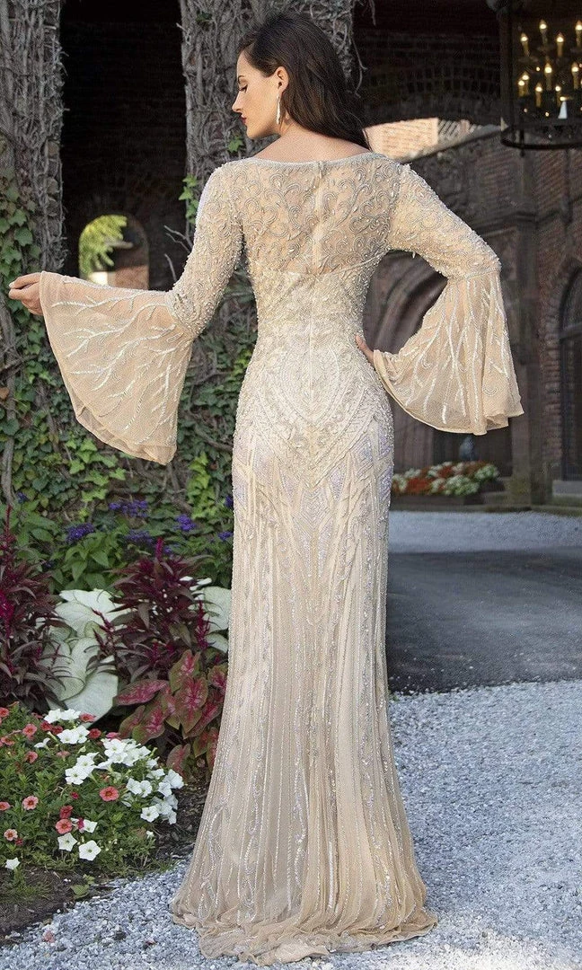 Primavera Couture - 3284 Embellished Long Bell Sleeve Bateau Dress 4 Primavera Couture - 3284 Embellished Long Bell Sleeve Bateau Dress