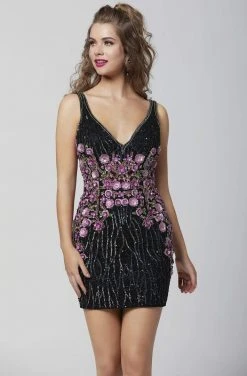 Primavera Couture - 3309 Sequined Plunging Vneck Sheath Cocktail Dress