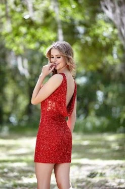 Cocktail Dresses Primavera Couture - 3311 Sequined Halter Cowl Back Dress