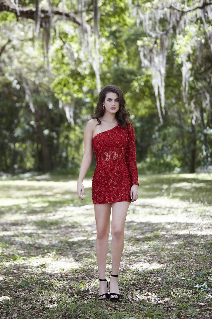 Cocktail Dresses Primavera Couture - 3350 Asymmetrical Sheer Midriff Beaded Dress 8 Cocktail Dresses Primavera Couture - 3350 Asymmetrical Sheer Midriff Beaded Dress