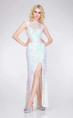 Primavera Couture - 9859 Sheer Illusion Sequined Evening Gown