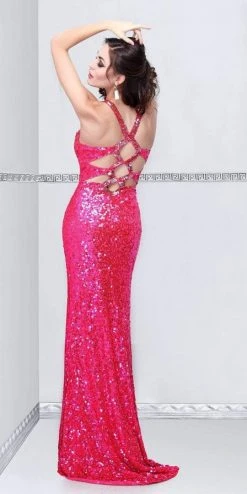 Formal Gowns Primavera Couture - 9863 Bedazzled V-neck Sheath Dress