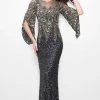 Primavera Couture - Batwing Sleeves Sequined Gown 1424 - 1 Pc Charcoal In Size 10 Available