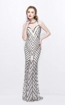 Primavera Couture - Bead Embellished Illusion Halter Neck Sheath Dress 1821